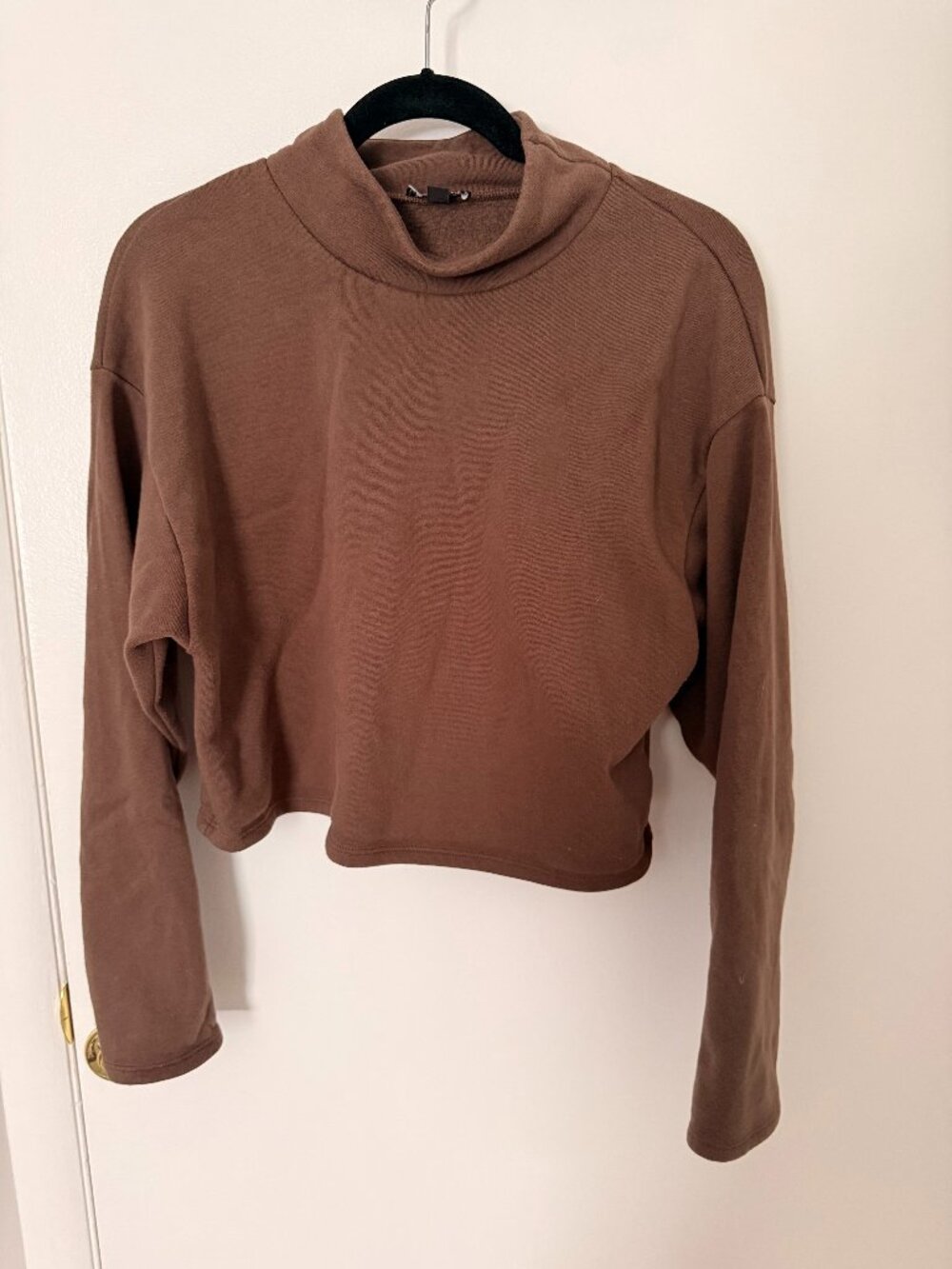 Express Brown Mocha Cowl Neck Cropped Sweatshirt Long Sleeve Top Size L